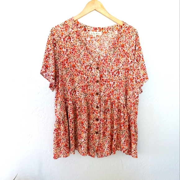Indigo Rose Tops Indigo Rose Floral Babydoll Button Front Short